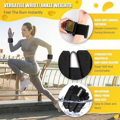 Wrist Ankle Weights Bangles 2lb for Women, Adjustable Silicone Pilates Weights Bracelet, Heavy Duty Fasteners Wearable Arm & Leg Weights for Yoga, Pilates, Barre, Walking and Gym (Set of 2)