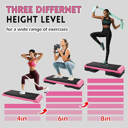 Step Aerobic Platform, Exercise Step with 5 levels Adjustable Height, 4 Stackable Risers, Fitness Training Workout Stepper for Home Gym, Cardio Strength, Multiple Options
