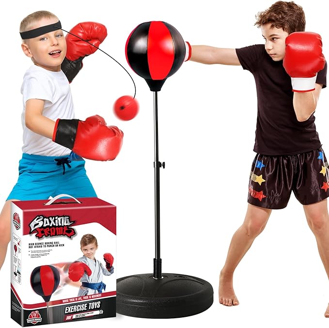 Punching Bag for Kids 8-12 Years, 2Pack Kids Boxing Gloves for 3-8, Kids Punching Bag with Height Adjustable Stand for 5-7, Outdoor Boy Toys, Birthday Gifts for 5 6 7 8 10 12 Years Old Boys