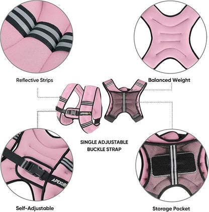 APEXUP Weighted Vest with 5lbs/10lbs/15lbs/20lbs/25lbs/30lbs Weights and Reflective Stripe, Weight Vest Men Women for Workout, Strength Training, Running