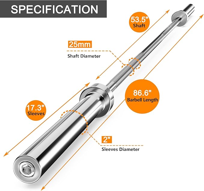 Olympic Barbell Weight Bar for Weightlifting 7ft/6ft/5ft for 500lbs/400lbs/330lbs Weight