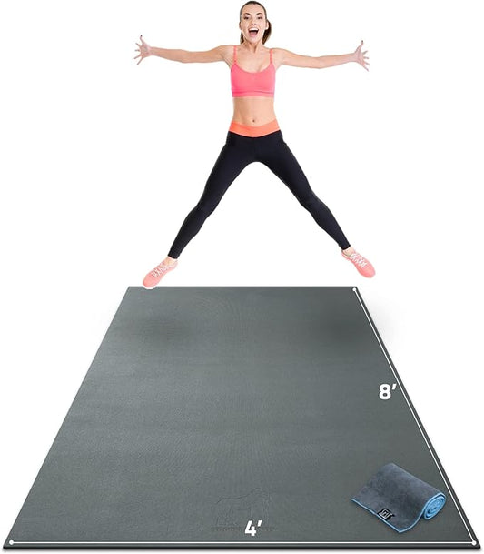 Gorilla Mats Premium Large Exercise Mat – 8' x 4' x 1/4" Ultra Durable, Non-Slip, Workout Mat for Instant Home Gym Flooring – Works Great on Any Floor Type or Carpet – Use With or Without Shoes
