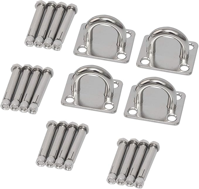 Wall Ceiling Mount Pad Eye Plate, Heavy Duty Marine Hardware Staple Loop U-Shaped Ring Hook Sail Shade Hardware, Suspension Kit for Resistance Training Straps,Yoga Swings, Hammock & Gym Accessories