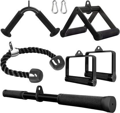 Double D Row Handle Cable Attachment for Weight Workout, Steel with Non-Slip Rubber Grip (Black)