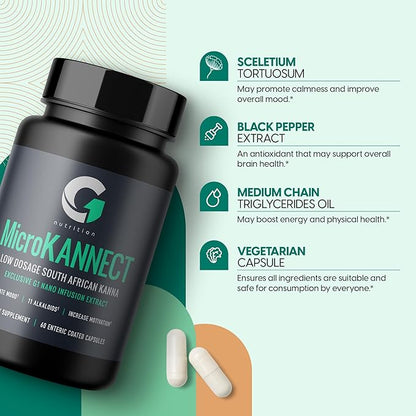 Micro Kannect Capsules with 3% Kanna Alkaloid| Elevates Mood, Boosts Energy Levels, Enhances Mental Clarity | Sceletium Tortuosum Daily Supplements for Men & Women 60 Servings