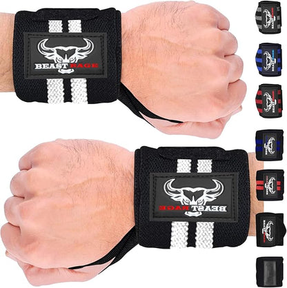 BEAST RAGE Wrist Wraps for Weightlifting - Adjustable Lifting Straps With Thumb Loop for Enhanced Gym Support, Powerlifting, Bodybuilding and Workout
