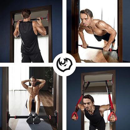 FitBeast Pull Up Bar for Doorway, Strength Training Pullup Bar with No Screws, Chin Up Bar with Adjustable Width Locking Mechanism, Doorway Pull Up Bar Max Load 600lbs for Home Gym