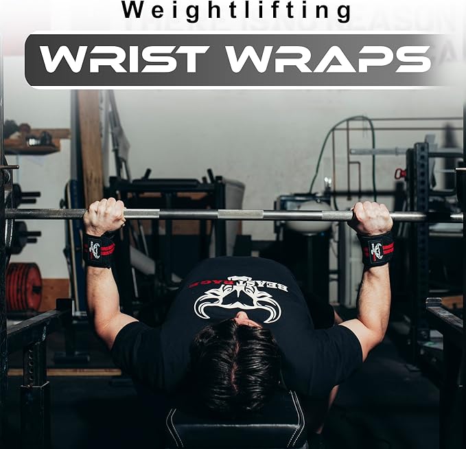 BEAST RAGE Wrist Wraps for Weightlifting - Adjustable Lifting Straps With Thumb Loop for Enhanced Gym Support, Powerlifting, Bodybuilding and Workout