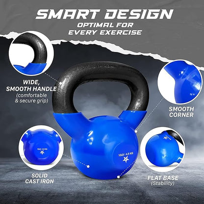 Yes4All 5-65lbs Kettlebells Vinyl Coated Cast Iron for Dumbbell Weights Exercises, Gym, Fitness, Full Body Workout Equipment Push up, Grip and Strength Training