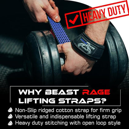 BEAST RAGE Lifting Straps for Weightlifting, Weight Lifting Straps Gym Power Workouts Lifting Wrist Straps Padded Cotton Men Women Support Lifters Deadlift Straps Hard Pull Exercise Straps