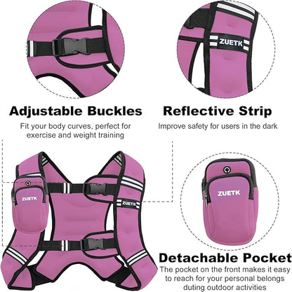 Weighted Vest, 6lb/8lb/12lb/16lb/20lb/25lb/30lb Weight Vest with Reflective Stripe, Weighted Vest for Men Women Workout Equipment for Strength Training, Running, Jogging, Fitness, Weight Loss