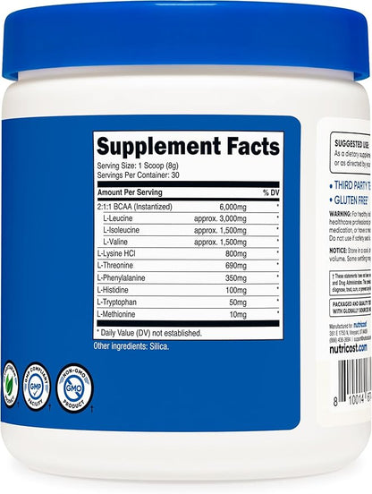 Nutricost EAA Powder 30 Servings (Unflavored) - Essential Amino Acids - Non-GMO, Gluten Free, Vegetarian Friendly