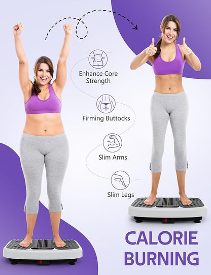 Vibration Plate Exercise Machine, Arvnka Power Waver Vibration Plate for Lymphatic Drainage,Vibrating Plate Machine with Resistance Bands & Remote for Weight Loss for Women Men,Home Exercise Equipment