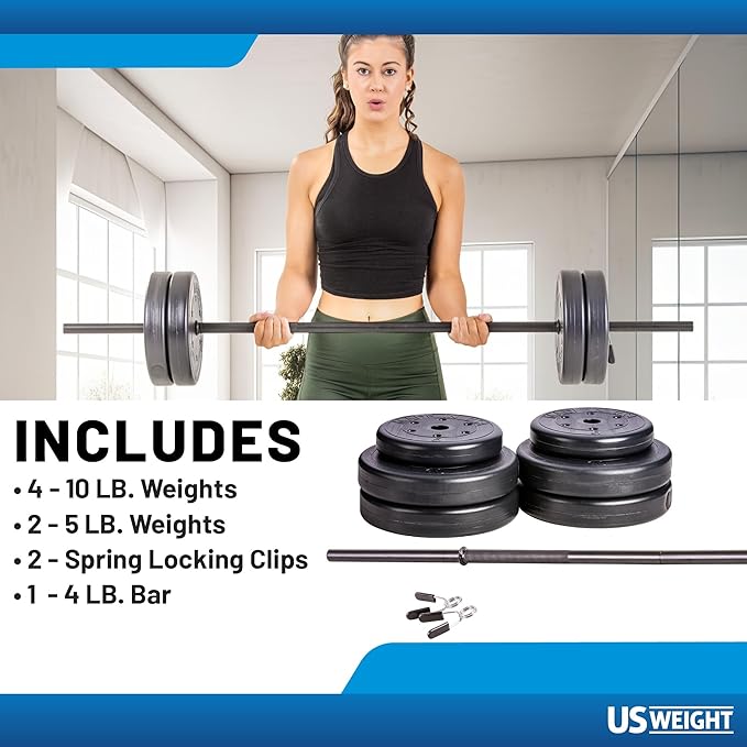 US Weight Duracast 55 lb. Barbell Weight Set