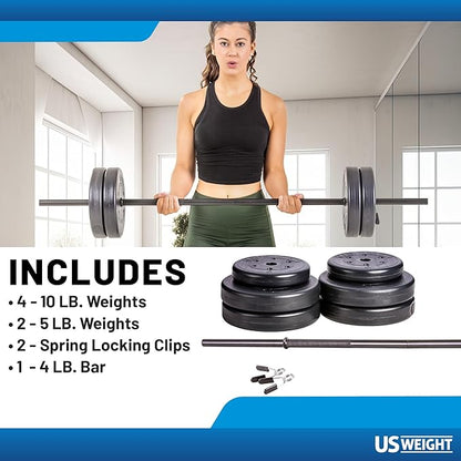US Weight Duracast 55 lb. Barbell Weight Set