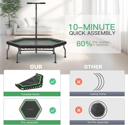 ANCHEER 50" Rebounder Trampoline for Adults With Bar, 550 LBS Mini Trampoline Quiet Exercise Bungee Jumping Cardio Trainer Workout