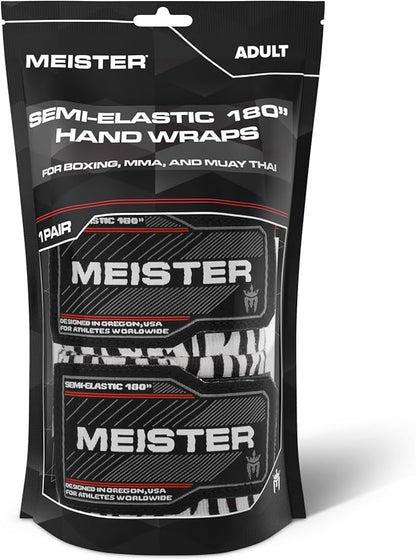 Meister Adult 180" Semi-Elastic Hand Wraps for MMA & Boxing (Pair)