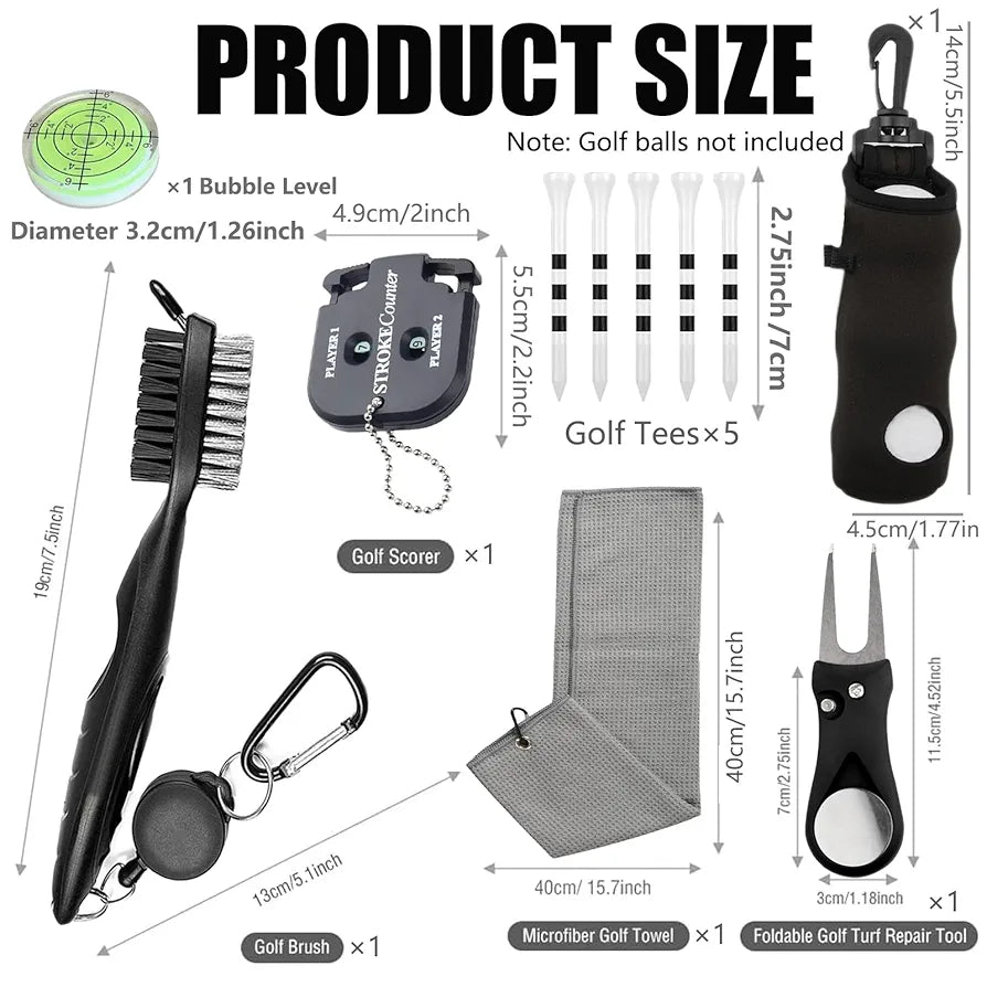 11 Pcs Golf Accessories Kit, Include Golf Tees Golf Towel Golf Ball Bag with Hook Cleaner Brush Golf Ball Marker Golf Divot Tool Golf Score Counter