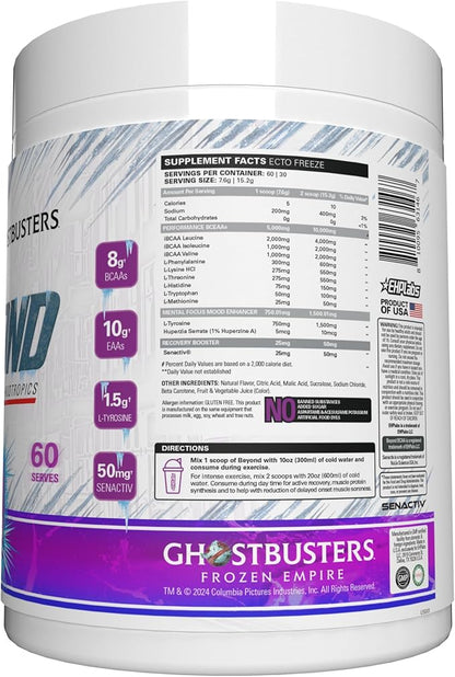 EHP Labs x Ghostbusters Beyond BCAA Powder Amino Acids Supplement for Muscle Recovery - Sugar Free BCAAs Amino Acids Post Workout Recovery Powder & EAA Amino Acids Powder - 60 Servings (Ecto Freeze)