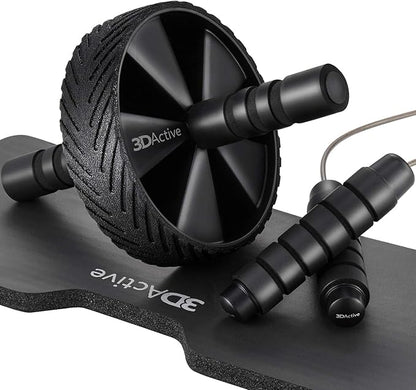 3DActive Ab Roller Wheel with Jump Rope & Knee Mat. Home Gym Exercise Equipment for Abs Workout, Core Training & Cardio Workouts.