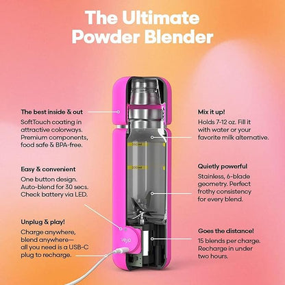 Vejo Personal Blender Powder-Powered Blending System | No Shaking | No Clumps | No Prep | Easy One-Button Design | USB Rechargeable Blender | Red
