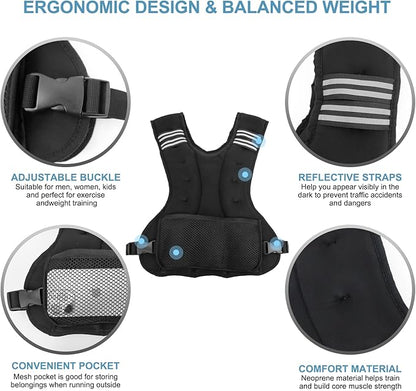 Adjustable Weighted Vest for Men Women Weights Included, 4-10lbs/11-20lbs Body Weight Vests Adjustable for Running, Training Workout, Jogging, Walking