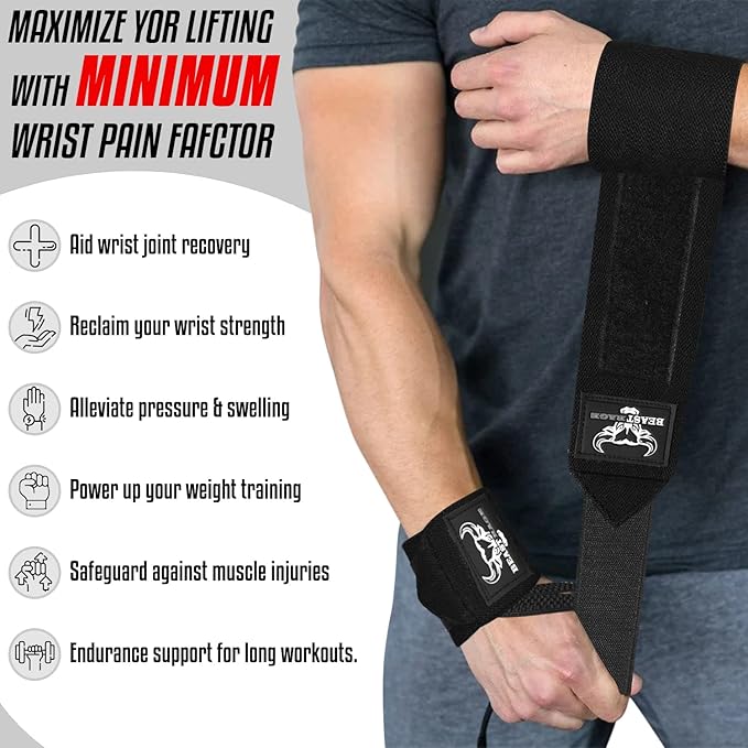 BEAST RAGE Wrist Wraps for Weightlifting - Adjustable Lifting Straps With Thumb Loop for Enhanced Gym Support, Powerlifting, Bodybuilding and Workout