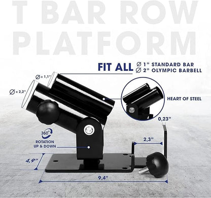Yes4All Deluxe T-Bar Row Platform – Full 360° Swivel & Easy to Install – Fits 1” Standard and 2” Olympic Bars (8. Black - T-Bar Row Platform + Lock Jaw 1inch & 2inch)