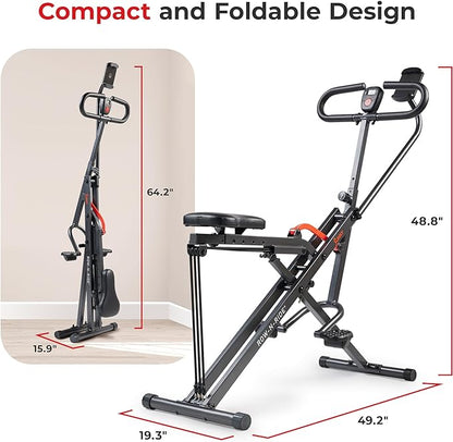 Sunny Health & Fitness Smart Upright Row-N-Ride Trainer w/Adjustable Resistance, Foldable Home Exercise Equipment for Arm, Glute & Leg Training, Free SunnyFit App Bluetooth Connect, Optional in Colors