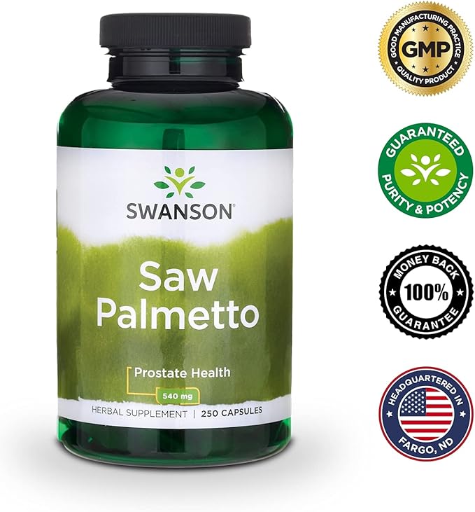 Swanson Saw Palmetto - Herbal Supplement Promoting Male Prostate Health Support - Natural Hair Supplement & Urinary Health Support (540 mg 250 Capsules) 2 Pack