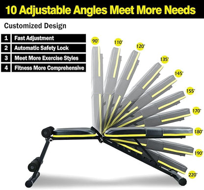 Teclor Adjustable Weight Bench 10 Backrest 700LBs