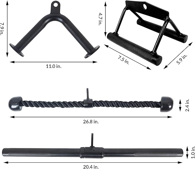 Tricep Press Down Cable Attachment, LAT Pulldown Attachment, Weight Machine Accessories, V Handle with Rotation, Tricep Rope, Rotating Bar, V-Shaped Bar, Multiple Options