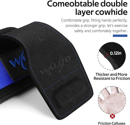 WALITO Weight Lifting Wrist Straps (Pair),Double Layer Leather Grips for Deadlift,Powerlifting and Gym Workouts, Adjustable Neoprene Padded Wrist Wraps - Men/Women, Heavy Duty Support