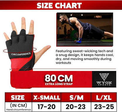 WYOX Gel Boxing Hand Wraps Inner Gloves for Men & Women, 80cm Quick Wrist Straps, Padded Knuckle Protection for Muay Thai Kickboxing, Hand Wraps for Boxing & Martial Arts