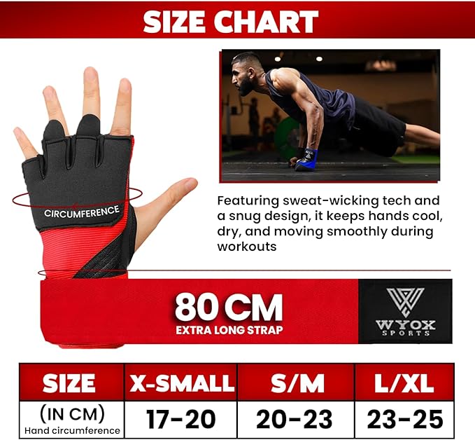 WYOX Gel Boxing Hand Wraps Inner Gloves for Men & Women, 80cm Quick Wrist Straps, Padded Knuckle Protection for Muay Thai Kickboxing, Hand Wraps for Boxing & Martial Arts