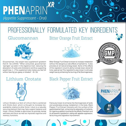 PhenAprin XR Maximum Strength Appetite Suppressant Diet Pills - 2-Pack, Metabolism Boosting, Weight Loss for Women and Men, 120 Blue/White Capsules