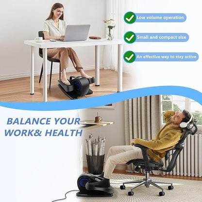 Under Desk Elliptical Machine, Adjustable Speeds Electric Trainer with Remote, Portable Seated Pedal Leg Exerciser for Teens Seniors and Adults