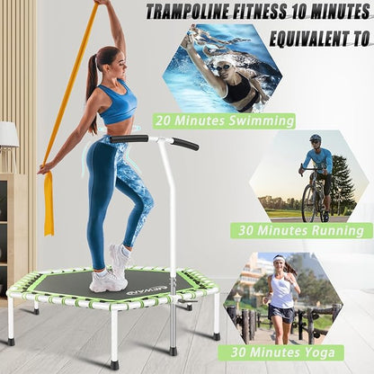 Newan 48'' Fitness Trampoline with Adjustable Handle Bar, Silent Trampoline Bungee Rebounder Jumping Cardio Trainer Workout for Adults - Max Limit 330 lbs