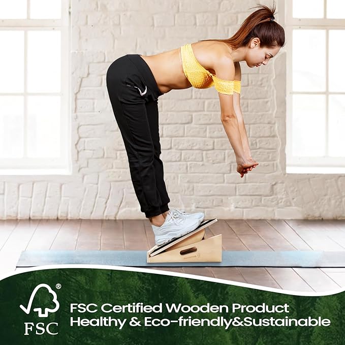 Slant Board for Calf Stretching 2-in-1 Professional Wooden Slant Board & Balance Board Adjustable Incline Stretch Wedge Physical Therapy Slant Boards for Knees Ankle Heel Feet Leg