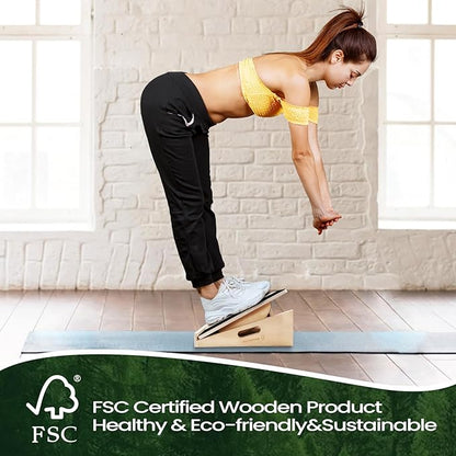 Slant Board for Calf Stretching 2-in-1 Professional Wooden Slant Board & Balance Board Adjustable Incline Stretch Wedge Physical Therapy Slant Boards for Knees Ankle Heel Feet Leg