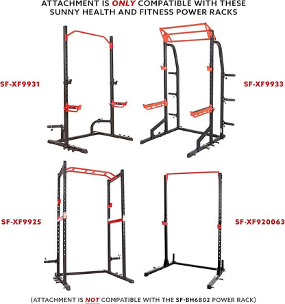 Sunny Health & Fitness Power Cage Squat Rack Upgrade Attachments, Dip Bar, Plate Bar Holder, Belt Squat, J Hook, Lat, Adapter, U Ring, Pull Up Bar, Landmine, Captain's Chair, Tricep Rope For Home Gym