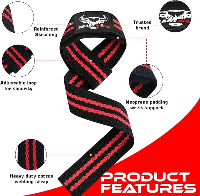 BEAST RAGE Lifting Straps for Weightlifting, Weight Lifting Straps Gym Power Workouts Lifting Wrist Straps Padded Cotton Men Women Support Lifters Deadlift Straps Hard Pull Exercise Straps