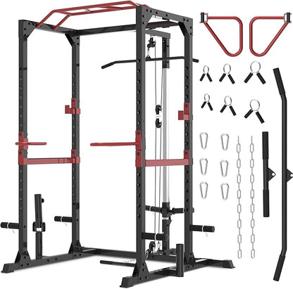 Fitness Reality Squat Rack Power Cage with Optional LAT Pulldown, Cable Crossover