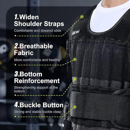 Weighted Vest for Men Women 20lb/30lb/40lb/50lb/60lb Adjustable Weight Vest with Steel Plates Weights for Walking Strength Training Running Workout