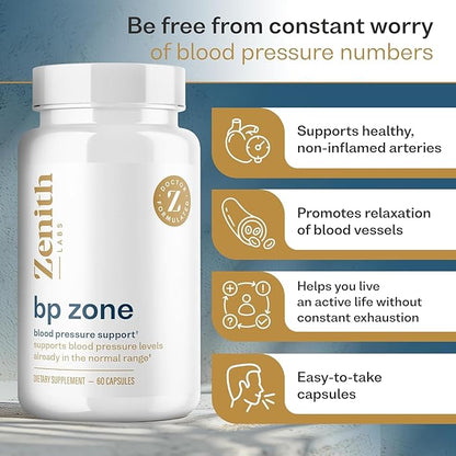 Zenith Labs BP Zone Natural Blood Pressure Supplement Advanced Formula Blood Pressure Capsules - Herbal Extract Pills to Help Lower BP Naturally - Circulatory, Cardiovascular Health Support - 3 Pack