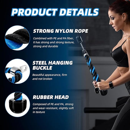 tchrules Universal Tricep Rope Pull Down, 27 Inch Heavy Duty Rope Length, Easy to Grip & Non Slip Cable Workout Exercise Machine Attachment, Suitable for Professional Gyms
