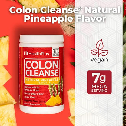 Health Plus Colon Cleanse Digestive Support | Natural Sweetener without Artificial Flavors | Daily Fiber for Toxin Elimination To Reduce Bloating | Pineapple Flavor | 9 Ounces, 36 Servings