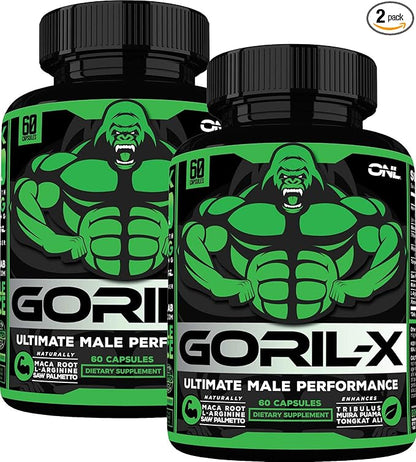 Testosterone Booster for Men - Workout Testosterone Supplement - Goril-X Libido Booster for Men - 1000mg Male Enhancing Horny Goat Weed, Maca Root, Tongkat Ali - Increase Stamina & Energy - 2 Pack