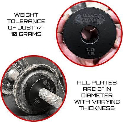 Micro Gainz Standard 1-Inch Center Hole Fractional 8 Piece Weight Plates with Bag, Designed for Standard 1-Inch Dumbbell & Barbell for Strength Training and Weight Lifting, Made in USA