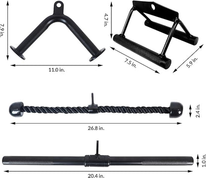 Tricep Press Down Cable Attachment, LAT Pulldown Attachment, Weight Machine Accessories, V Handle with Rotation, Tricep Rope, Rotating Bar, V-Shaped Bar, Multiple Options
